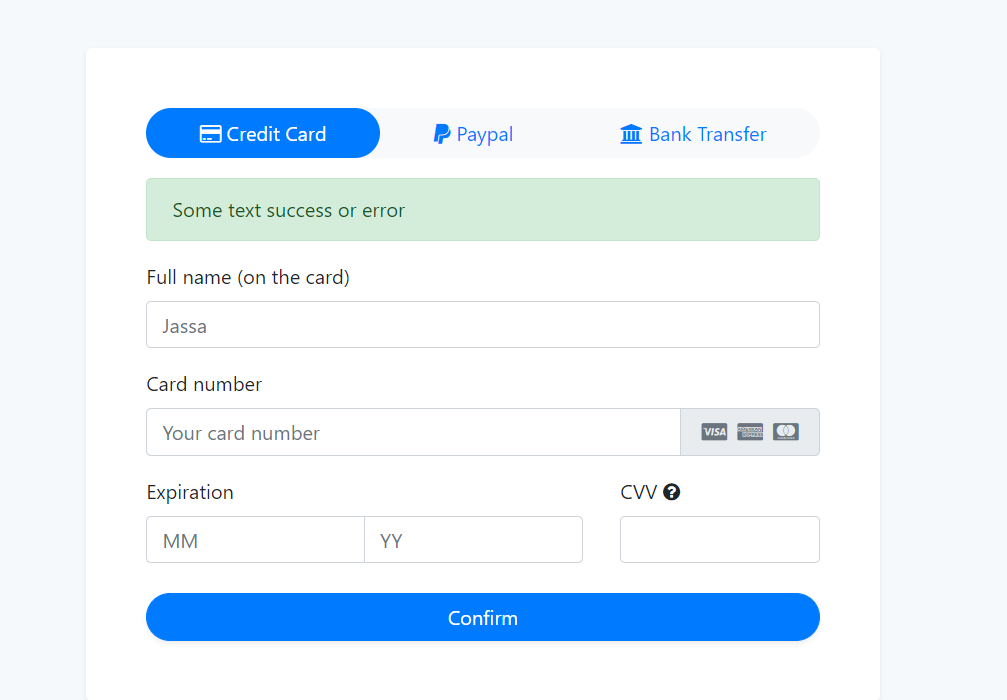 Laravel 8 Bootstrap 4 Credit Card Form Working Demo