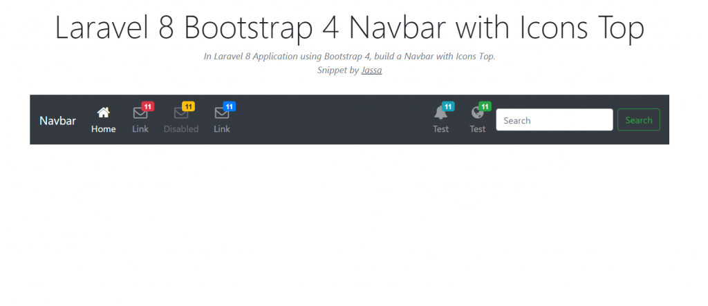 Laravel 8 Bootstrap 4 Navbar with Icons Top
