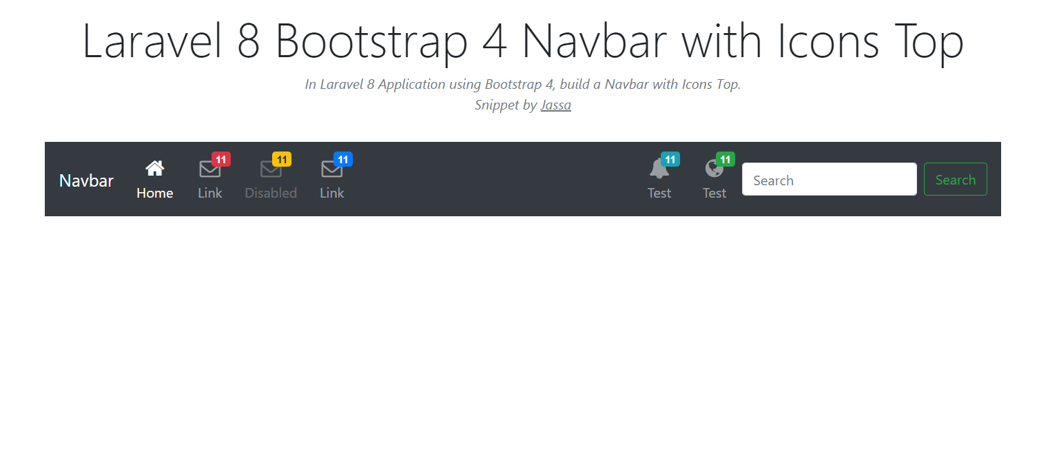 Laravel 8 Bootstrap 4 Navbar with Icons Top - Therichpost
