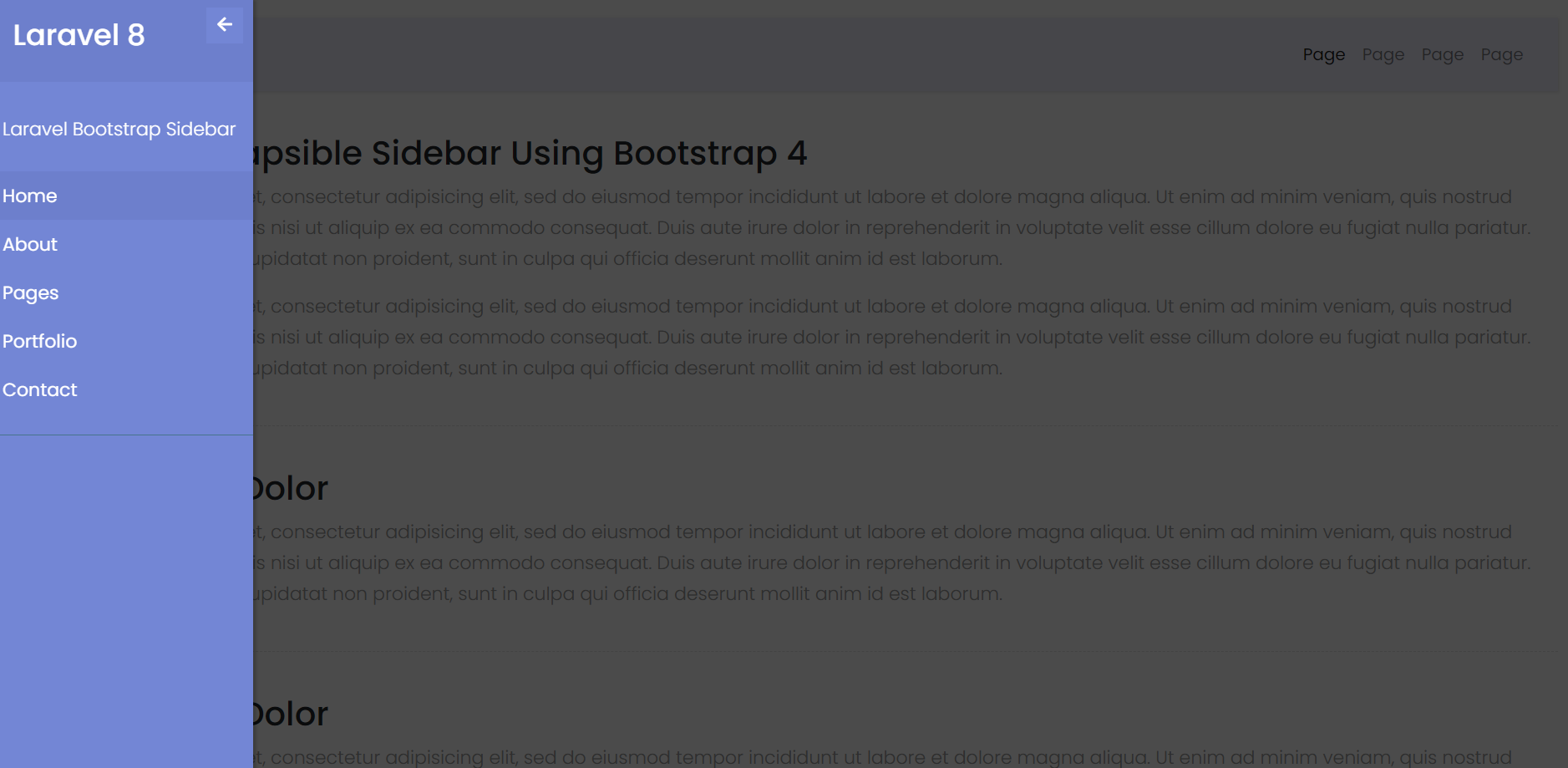 Laravel 8 Collapsible Sidebar Using Bootstrap 4