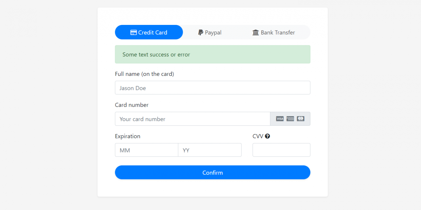 React Js Bootstrap 4 Credit Card Form Working Demo
