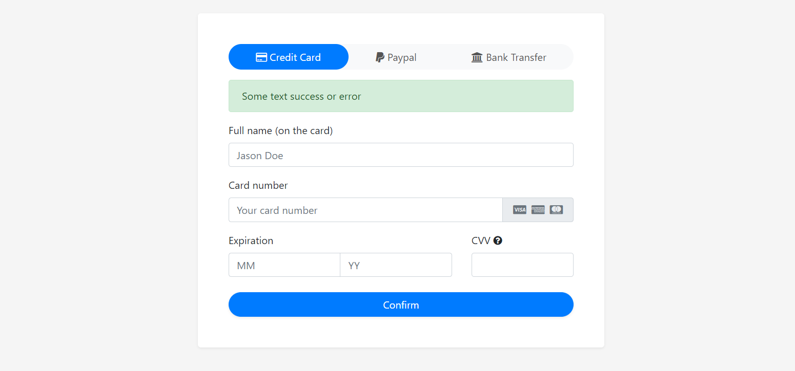 React Js Bootstrap 4 Credit Card Form Working Demo