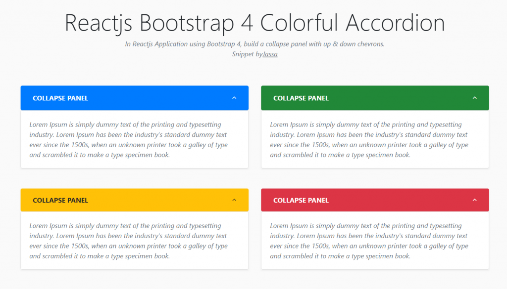Reactjs Bootstrap 4 Colorful Accordion