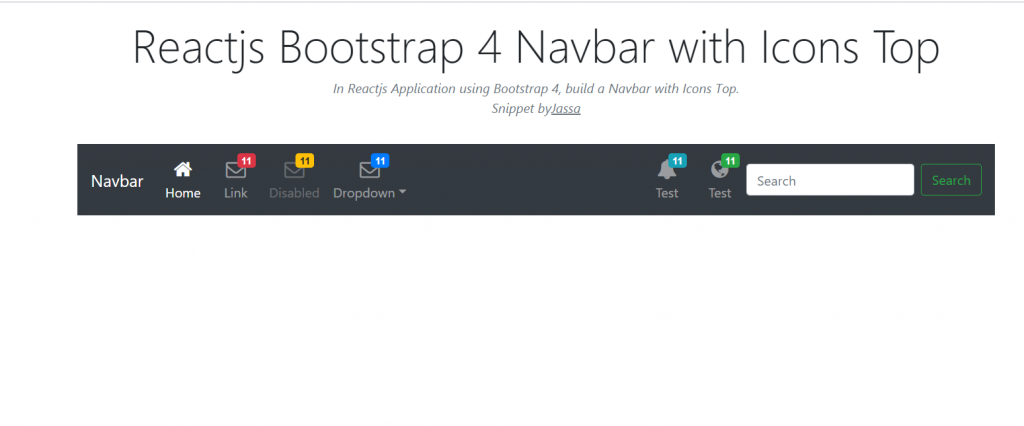 Reactjs Bootstrap 4 Navbar with Icons Top
