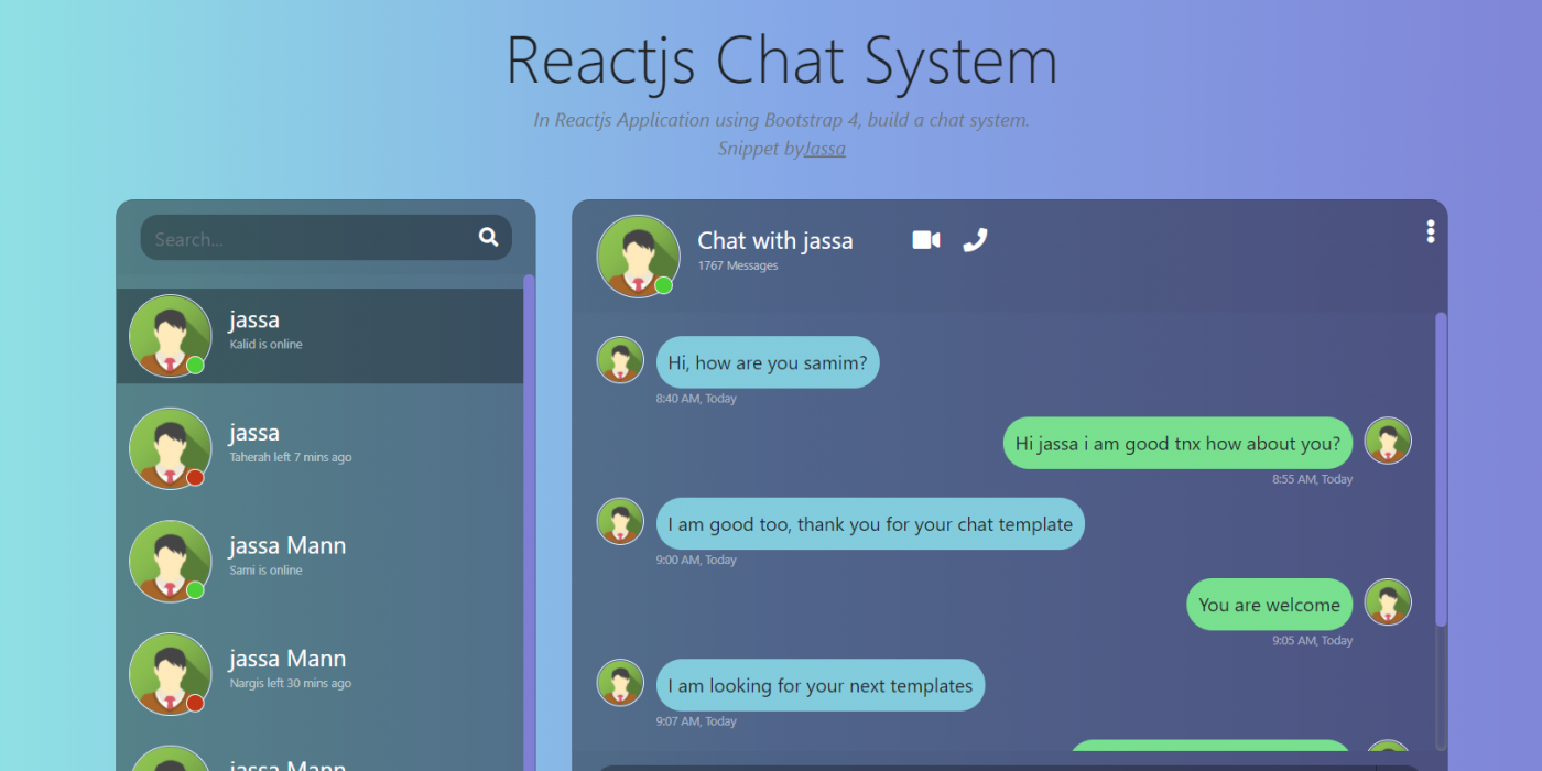 Reactjs Chat UI Beautiful Template Free