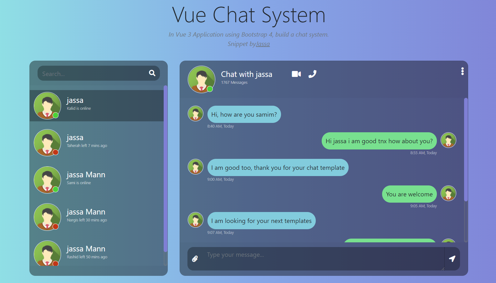 Vue Chat UI Beautiful Template Free 1