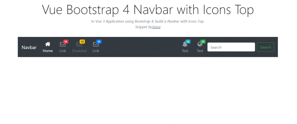 Vuejs Bootstrap 4 Navbar with Icons Top