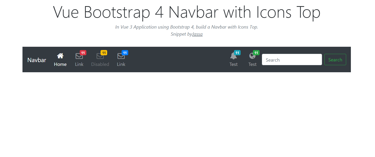 Vuejs Bootstrap 4 Navbar with Icons Top - Therichpost