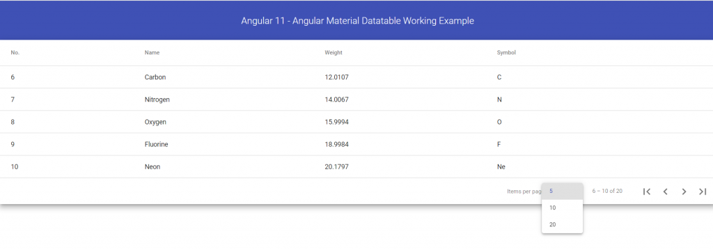 Angular 11 - Angular Material Datatable Working Example