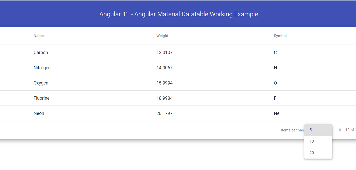 Angular 11 - Angular Material Datatable Working Example