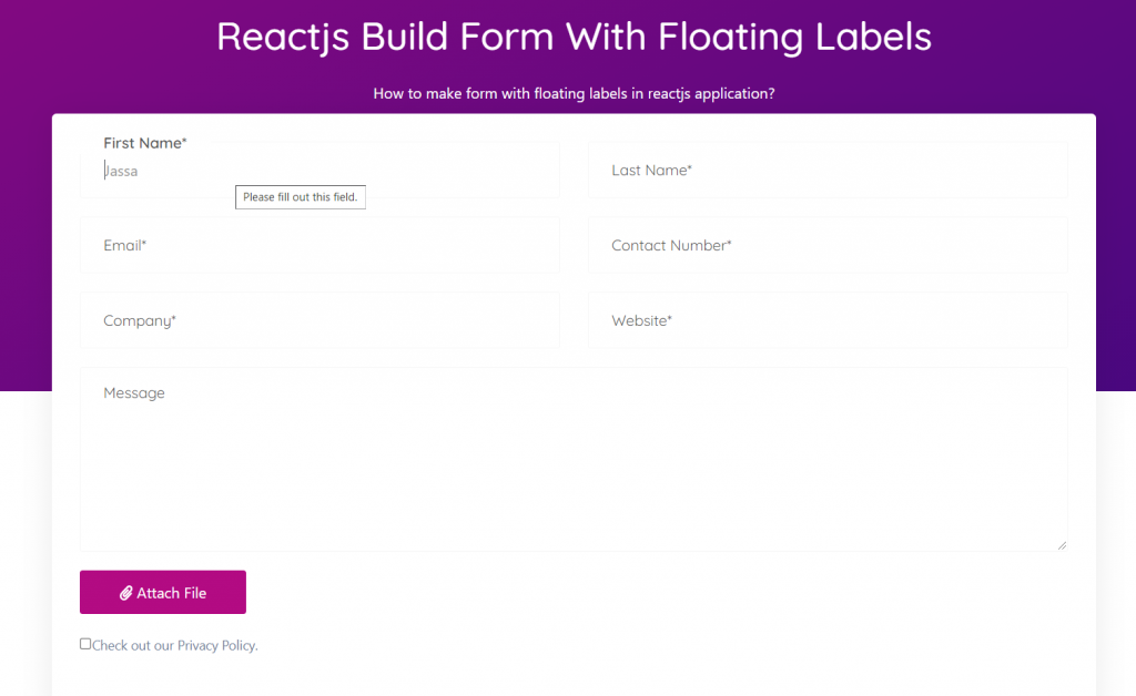 How to make form with floating labels in react js application?