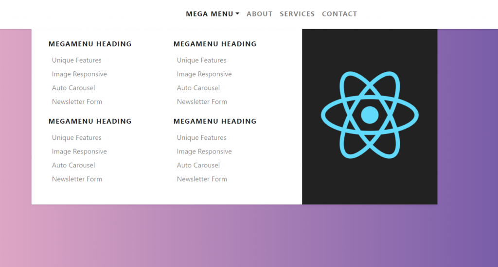 Reactjs Bootstrap 4 Mega Menus Working Demo