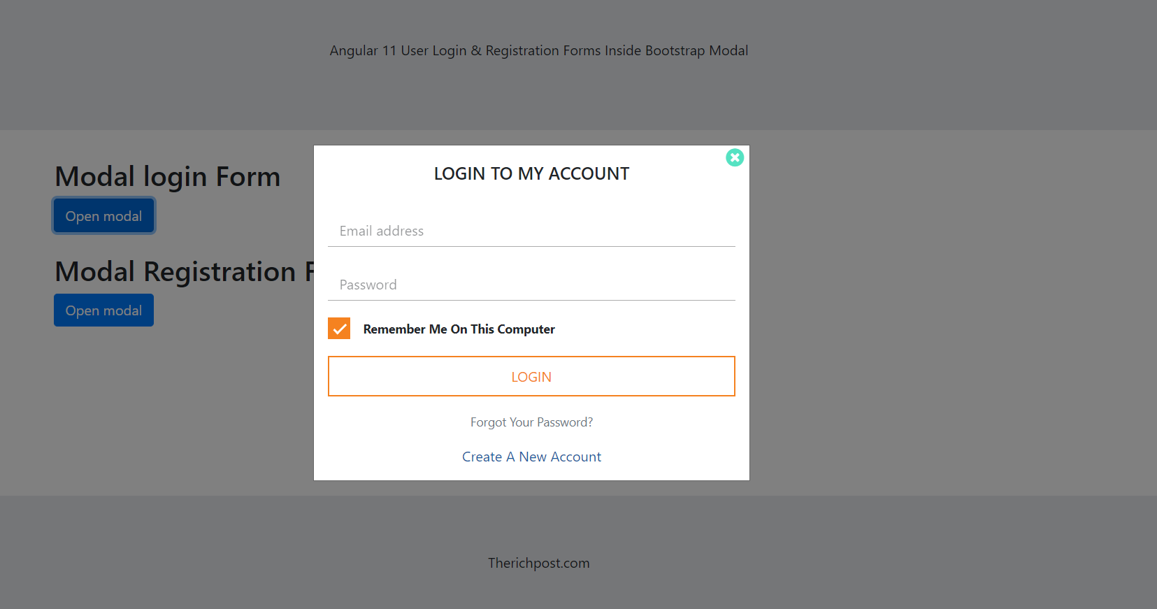 Reactjs Login & Registration Forms inside Bootstrap Modal - Therichpost