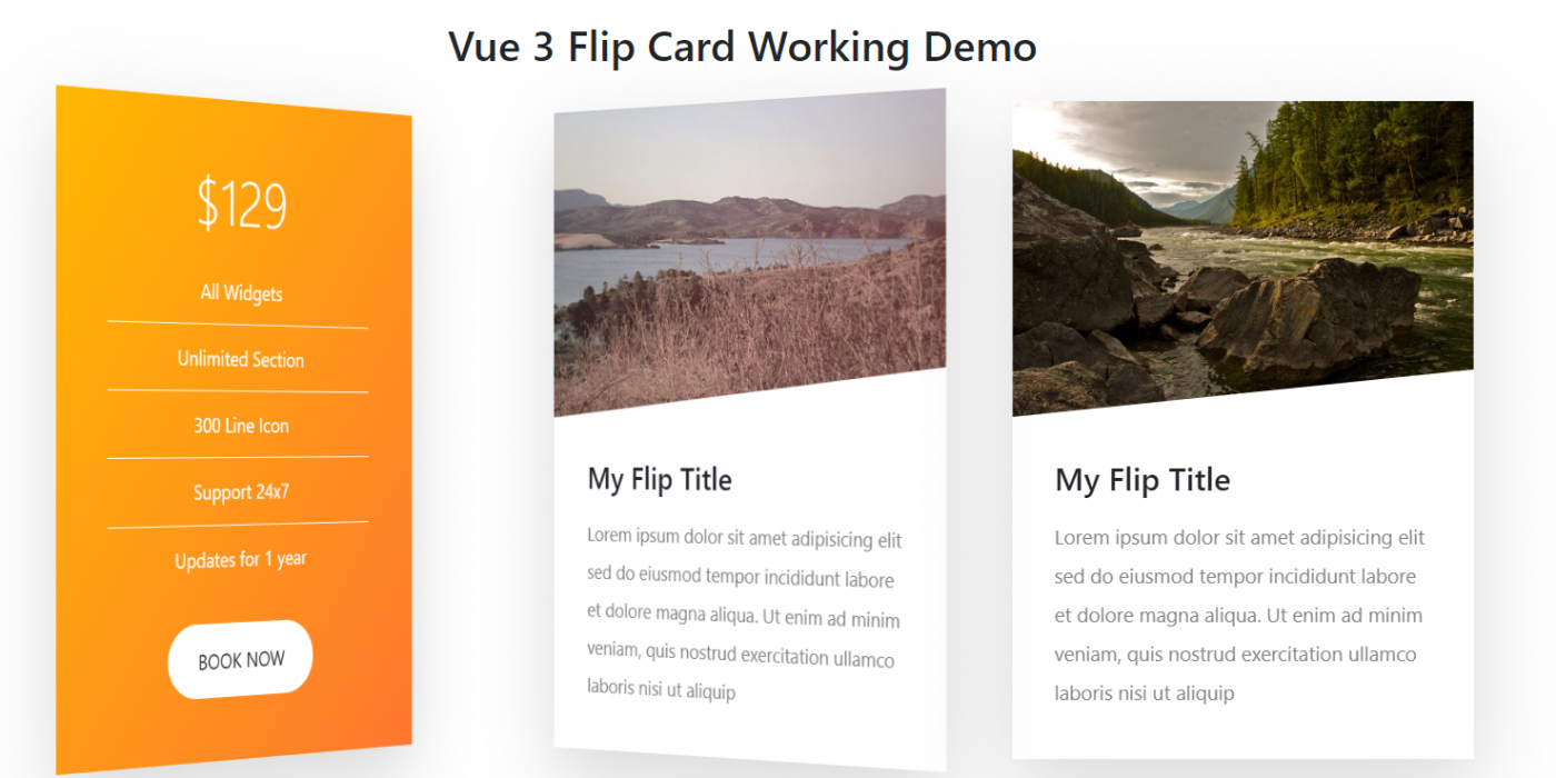 Vuejs - Vue 3 Flip Card Working Demo