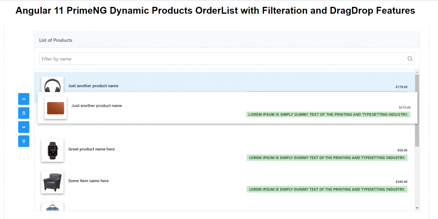 Angular 11 PrimeNG Dynamic Products Order List with Filtration and DragDrop Features