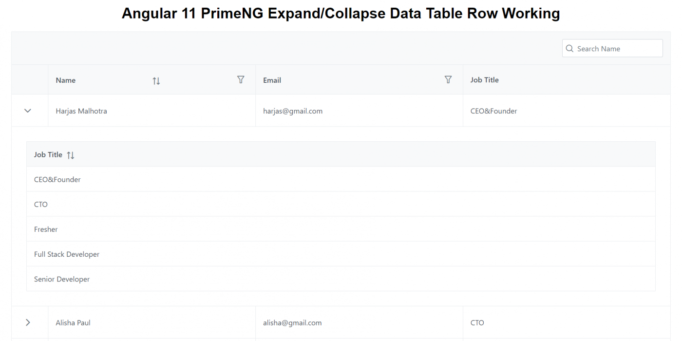 Angular 11 PrimeNG Expand Collapse Data Table Row Working Demo