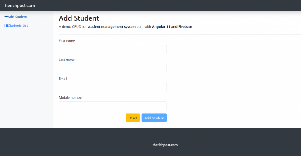 Angular 12 Crud Firebase Database