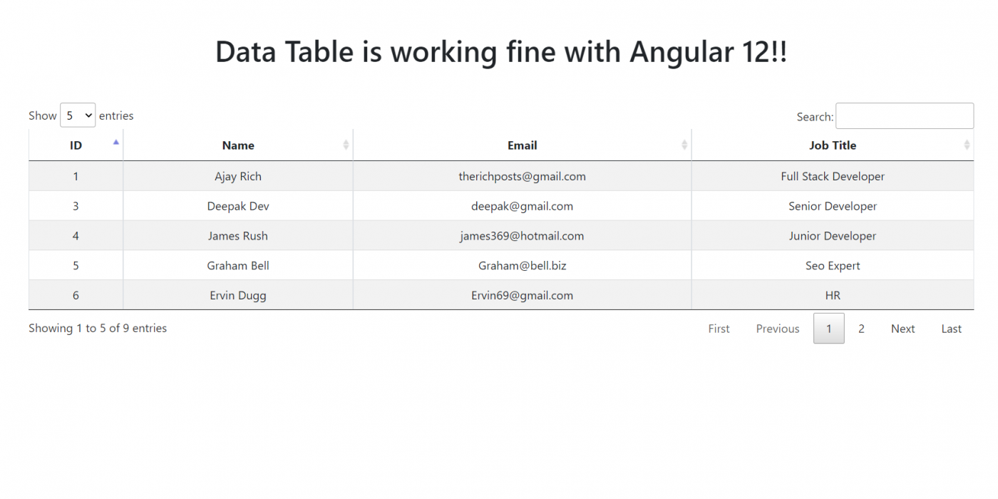 Angular 12 Datatable with Dynamic Data