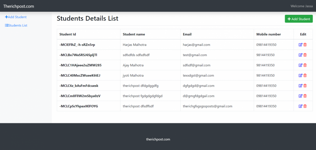 Firebase Student List