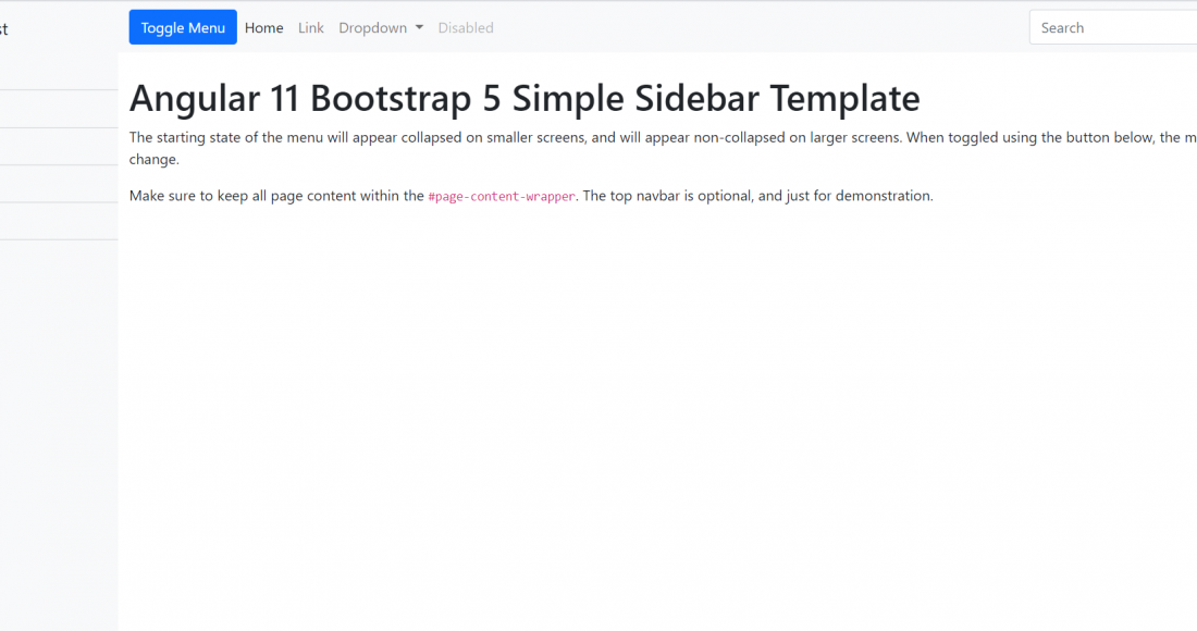 How to make simple sidebar template with Bootstrap 5 and Angular 11?