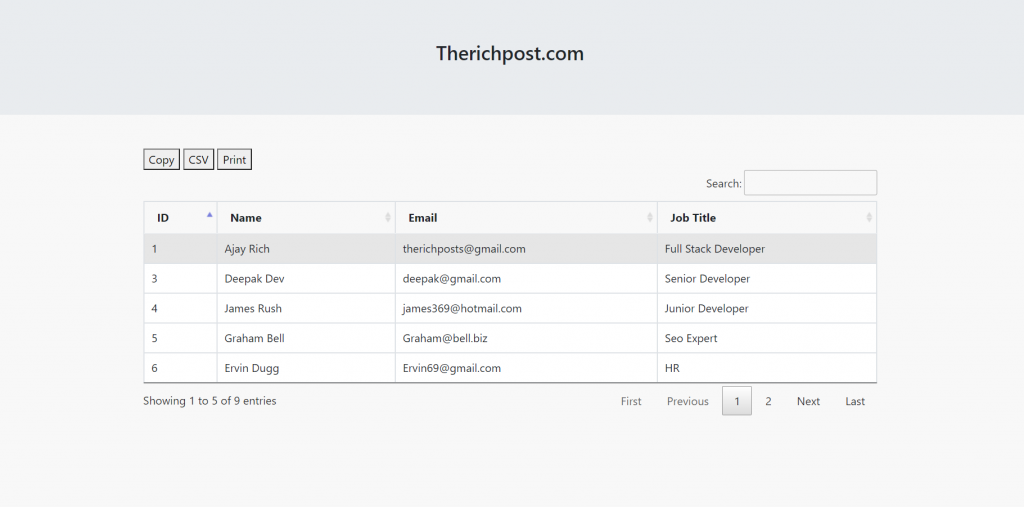 Reactjs Datatable with Export Buttons Print CSV Copy with Dynamic Data