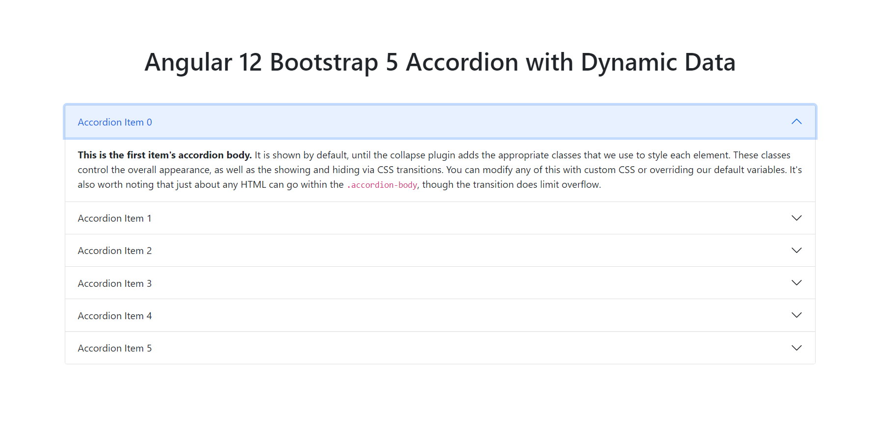 Angular 12 Bootstrap 5 Accordion with Dynamic Data