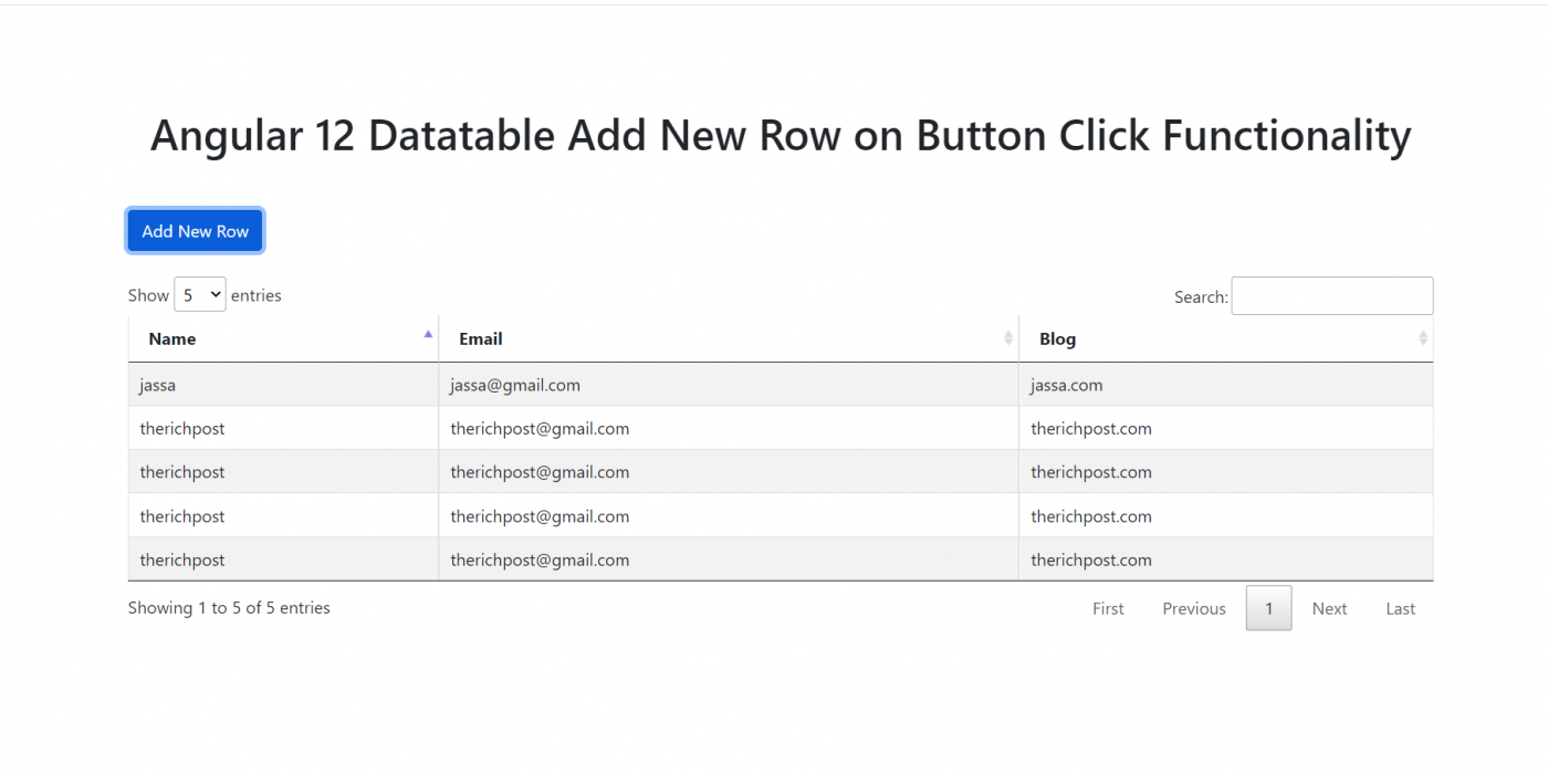 Angular 12 Data Table Add New Row on Button Click Functionality