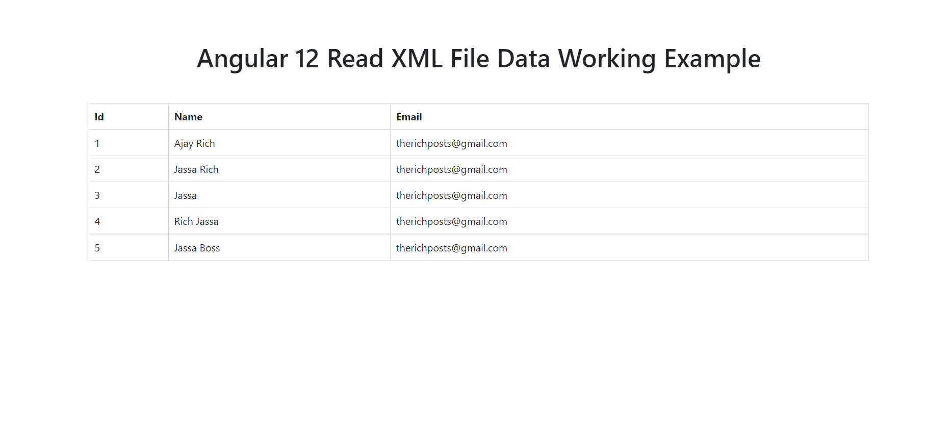 Angular 12 Read XML File Data Working Demo