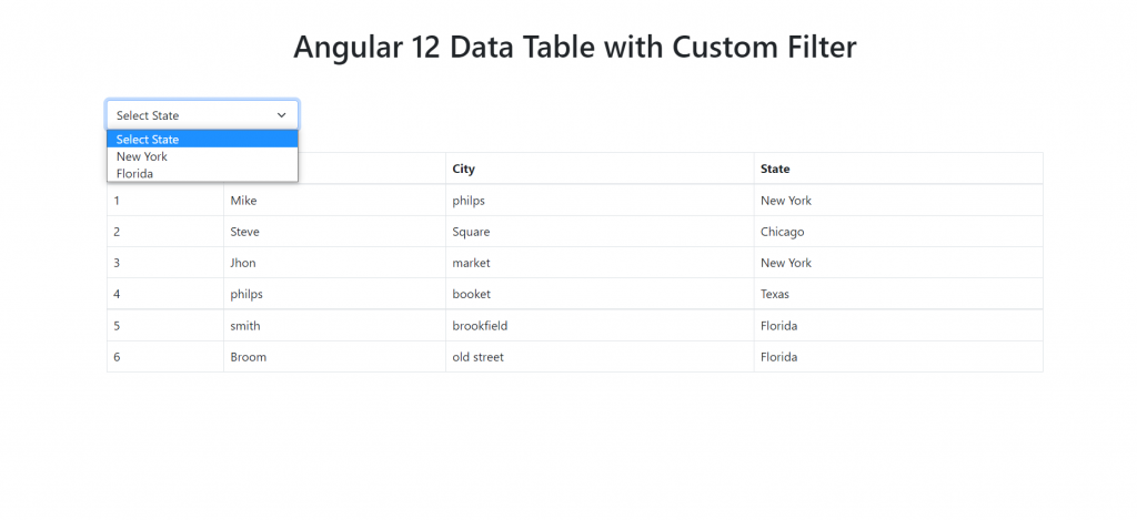 Angular 12 Table Data with Custom Filters