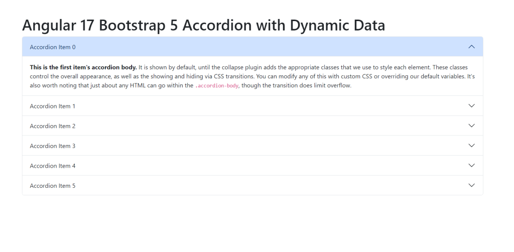 Angular 17 Bootstrap 5 Accordion with Dynamic Data