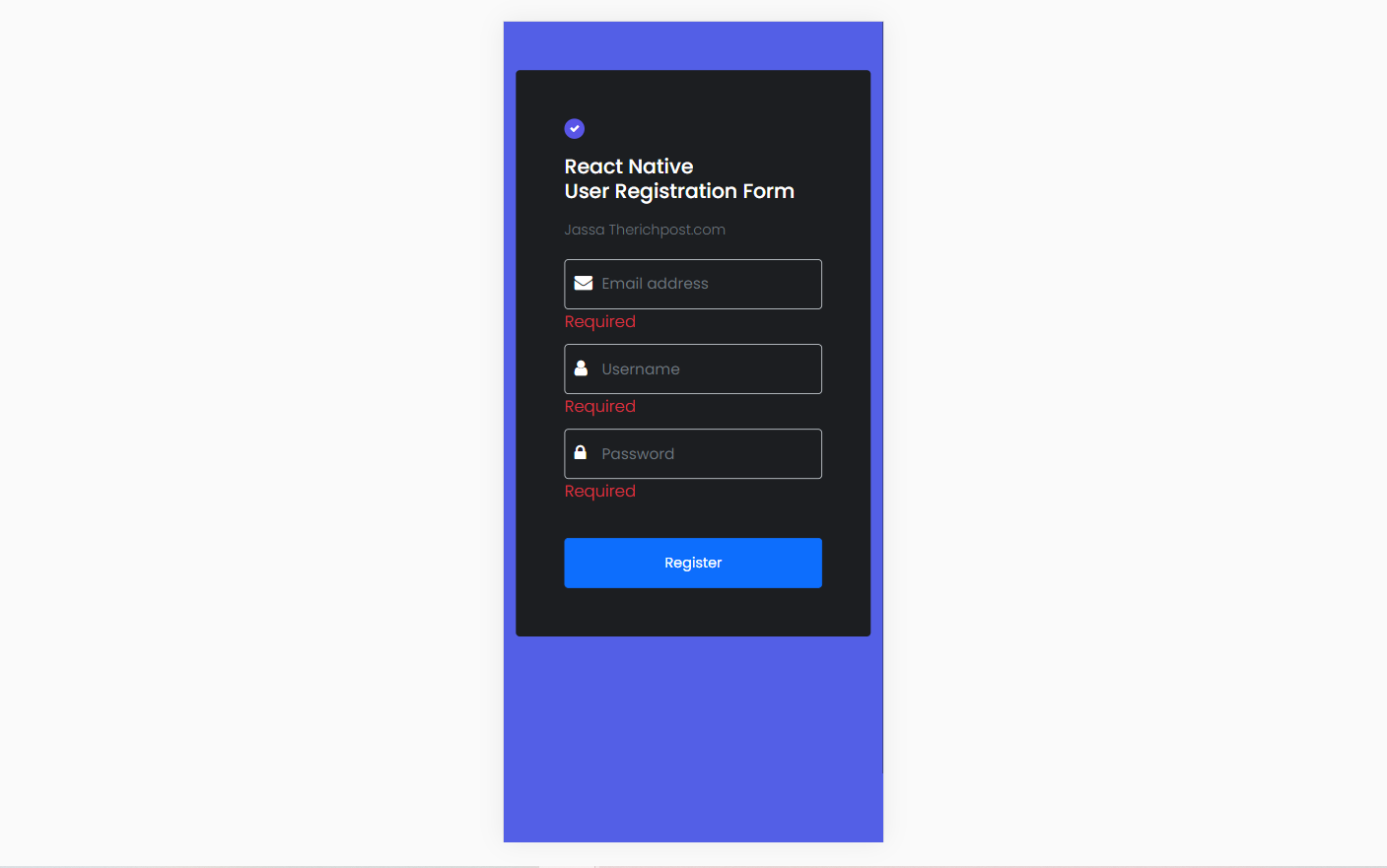 React Native User Registration Form with Validation