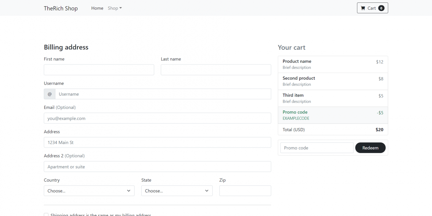 Reactjs Bootstrap 5 Ecommerce Testing Project - Part 3 Checkout Page