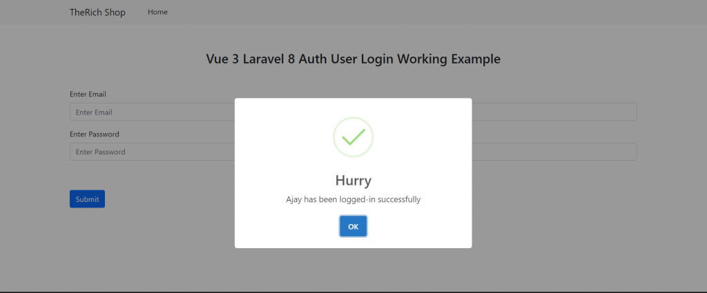 Vue 3 Laravel 8 AUTH User Login Working Example