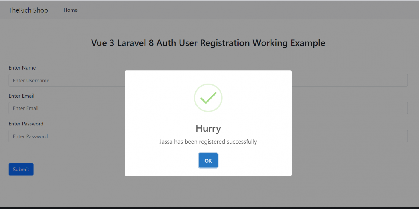 Vue 3 Laravel 8 AUTH User Registration Working Example