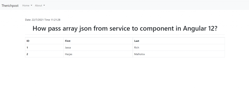 How pass json array from service to component in Angular 12?