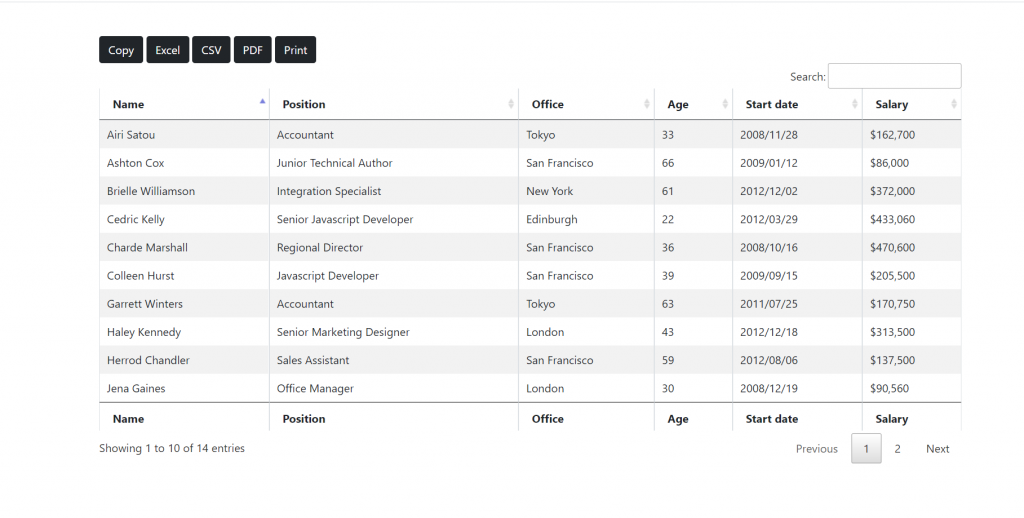 Laravel 8 Datatable with Copy Excel Csv Pdf Print Buttons Functionalities