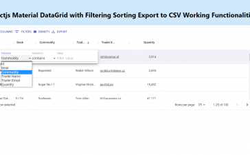 Reactjs Material Data Grid with Filtering Sorting Export to CSV Working Functionalities