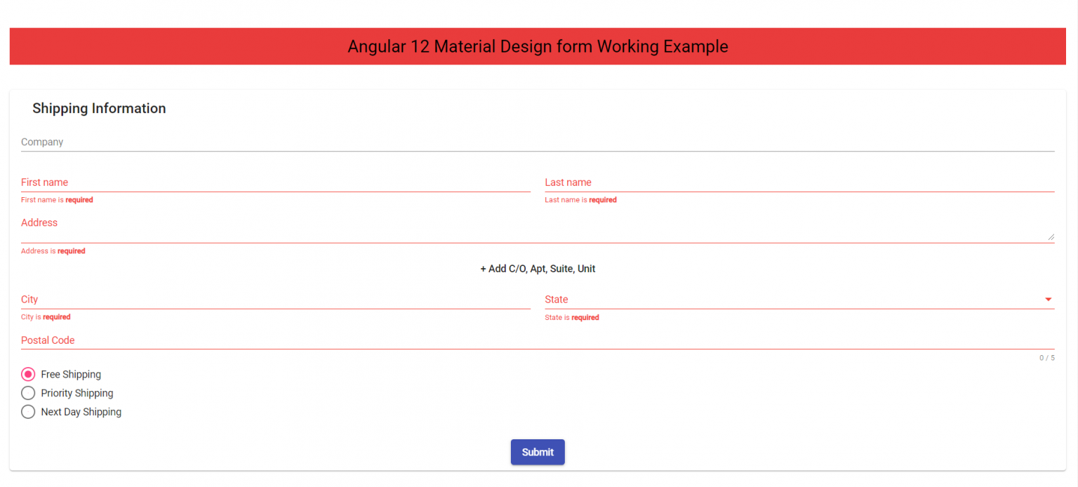 Angular 12 Material Design form Working Example - Therichpost
