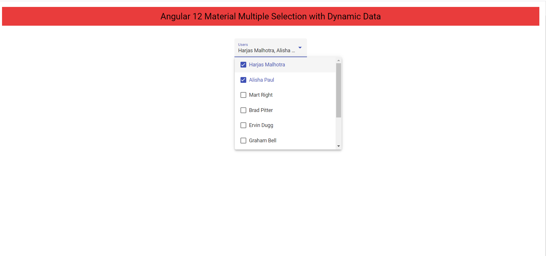 Angular 12 Material Multiple Selection with Dynamic Data