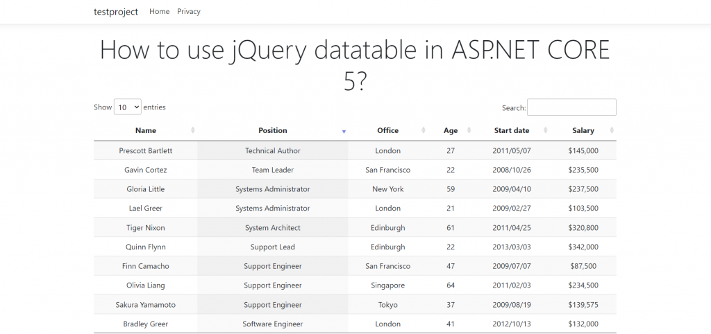 Jquery Datatables With Asp Net Core Server Side Processing Paging