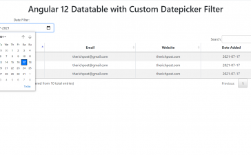 Angular 12 Datatable with custom DatePicker Filter