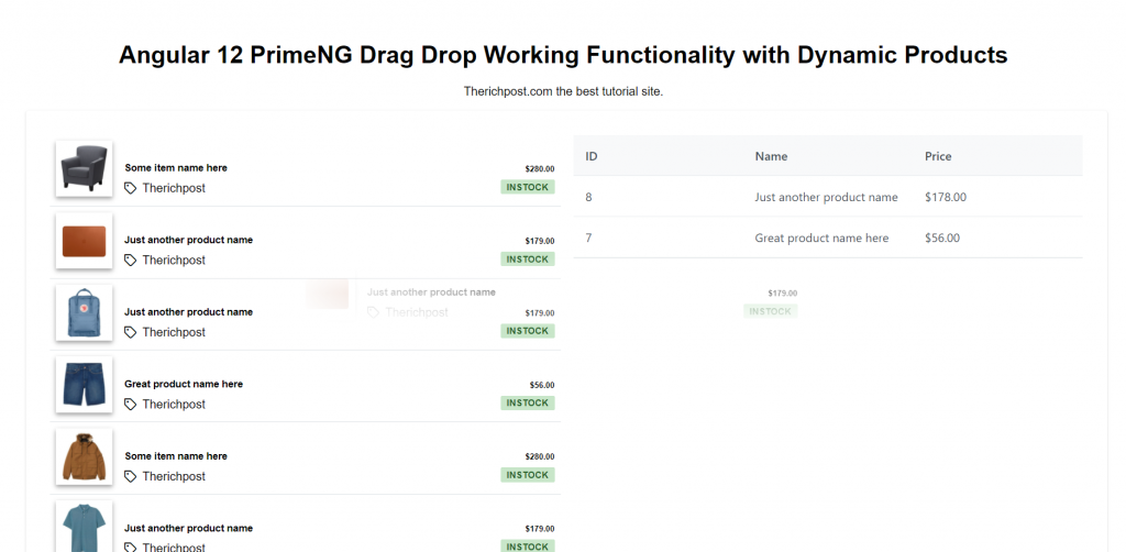 Angular 12 PrimeNG Drag Drop Working Functionality with Dynamic Products