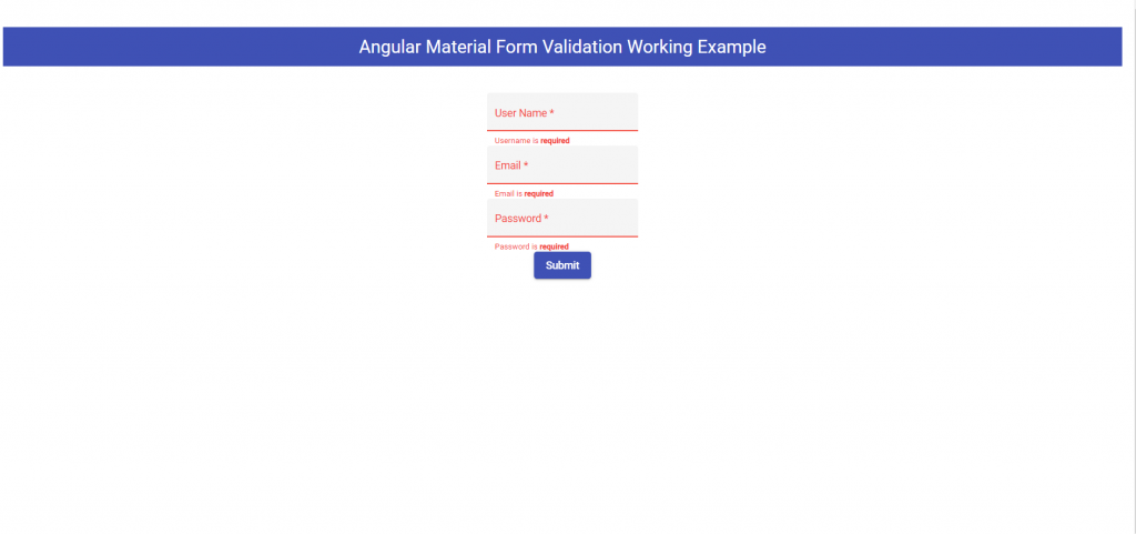 Angular Material Form Validation Working Example Code