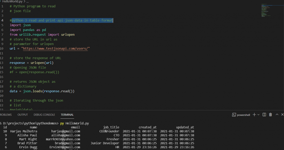 Python 3 Read and Print API JSON Data in Table Format