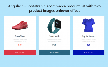 Angular 13 Bootstrap 5 Ecommerce Product List with Image Hover Effect