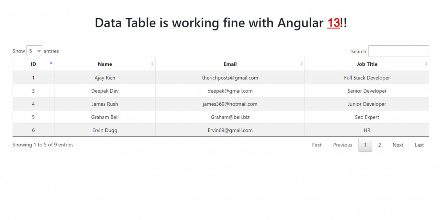 Angular 13 Datatable with Dynamic Data Working Example