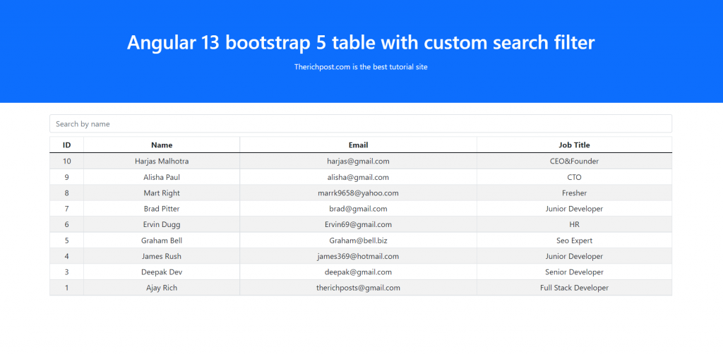 Angular 13 bootstrap 5 table with custom search filter