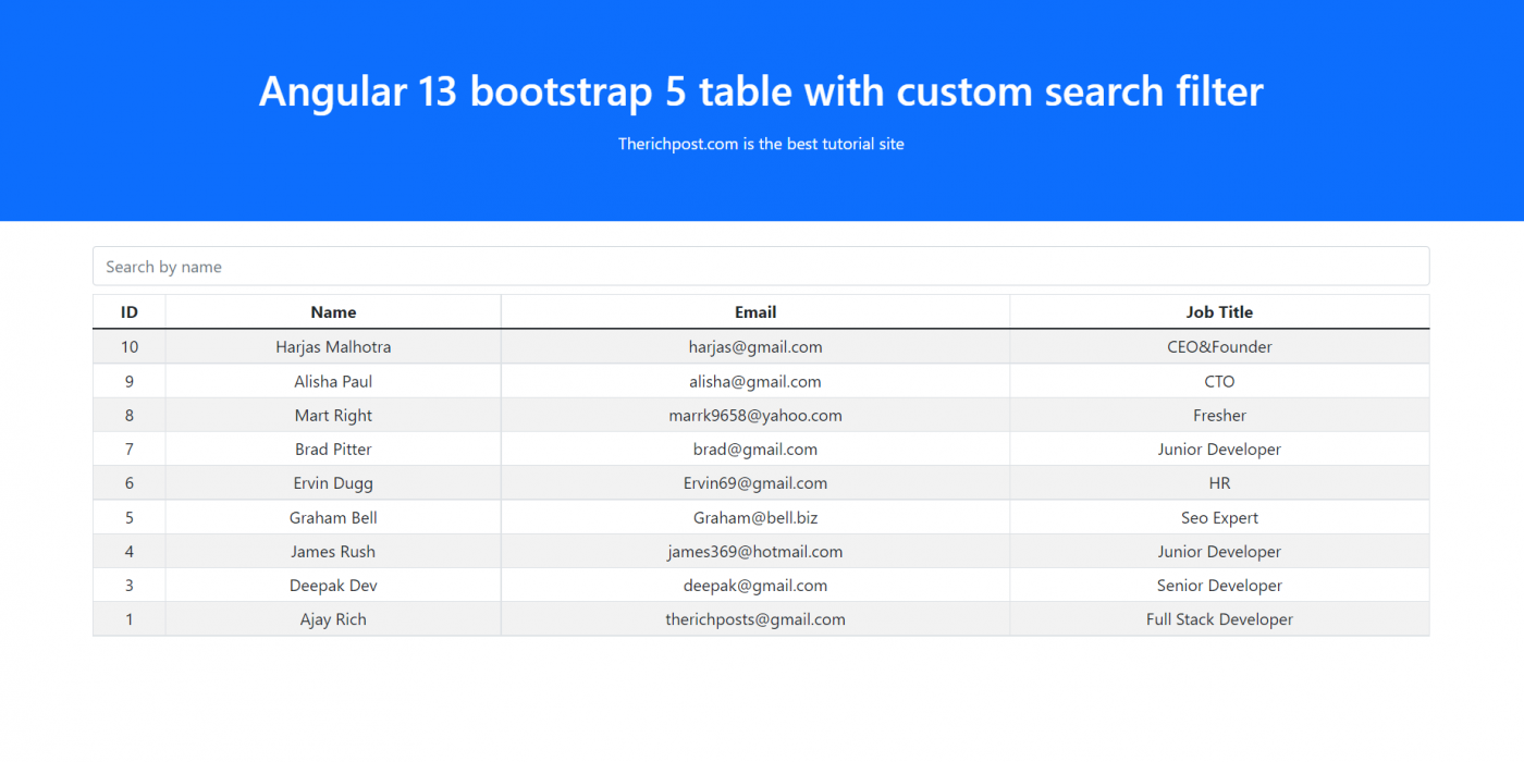 Angular 13 bootstrap 5 table with custom search filter