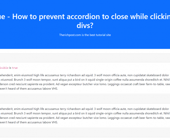 BootstrapVue - How to prevent accordion to close while clicking on sibling divs?