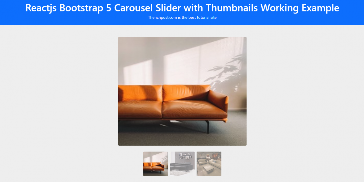 Reactjs Bootstrap 5 Carousel Slider with Thumbnails Working Example